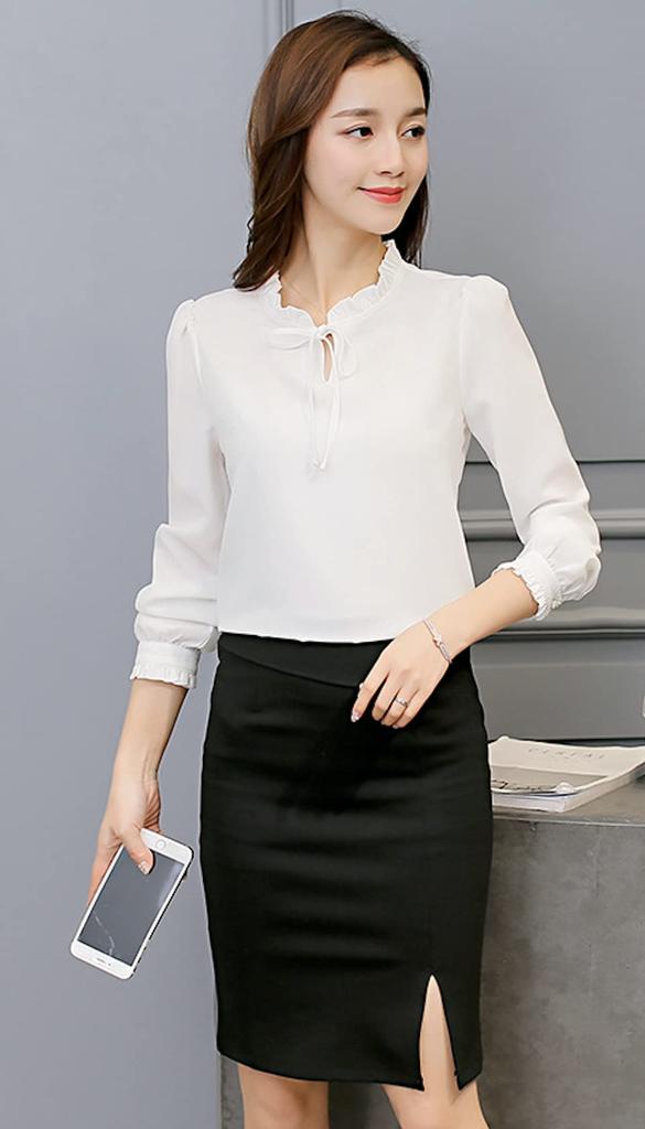 [MT-evocon] Damen Langarmshirt Bluse – Tropfenausschnitt Pullover, Weiß, Größe XL