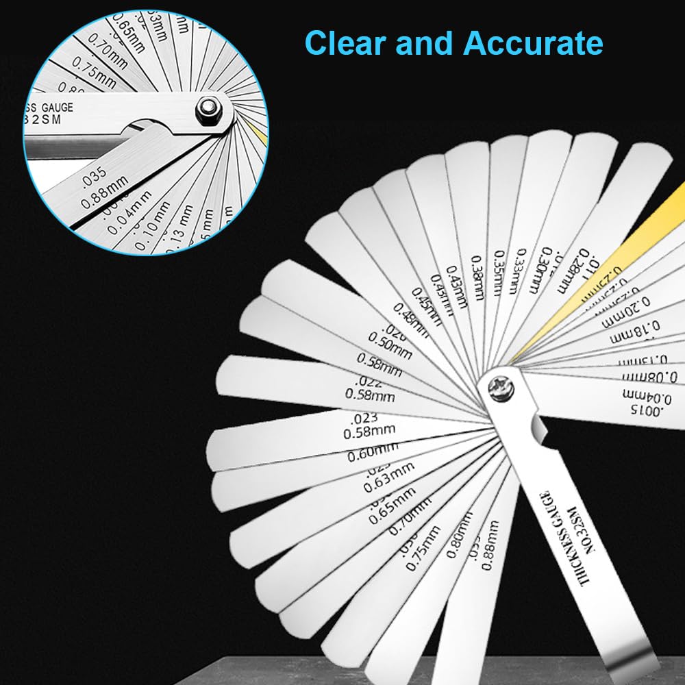 32 Piece Feeler Gauge Portable Durable Various Specifications Arc Stainless Steel Feeler Gauge Gap Gauge Rangefinder