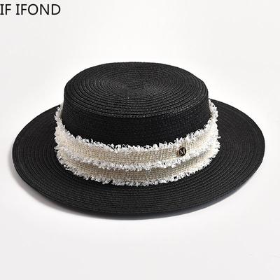Nowy Letni Kapelusz Słomkowy dla Kobiet Modny Płaski Top Kapelusz Plażowy Przeciwsłoneczny Damski Elegancki Kapelusz do Sukienki Kapelusze Podróżne Outdoorowe Chapeu Feminino