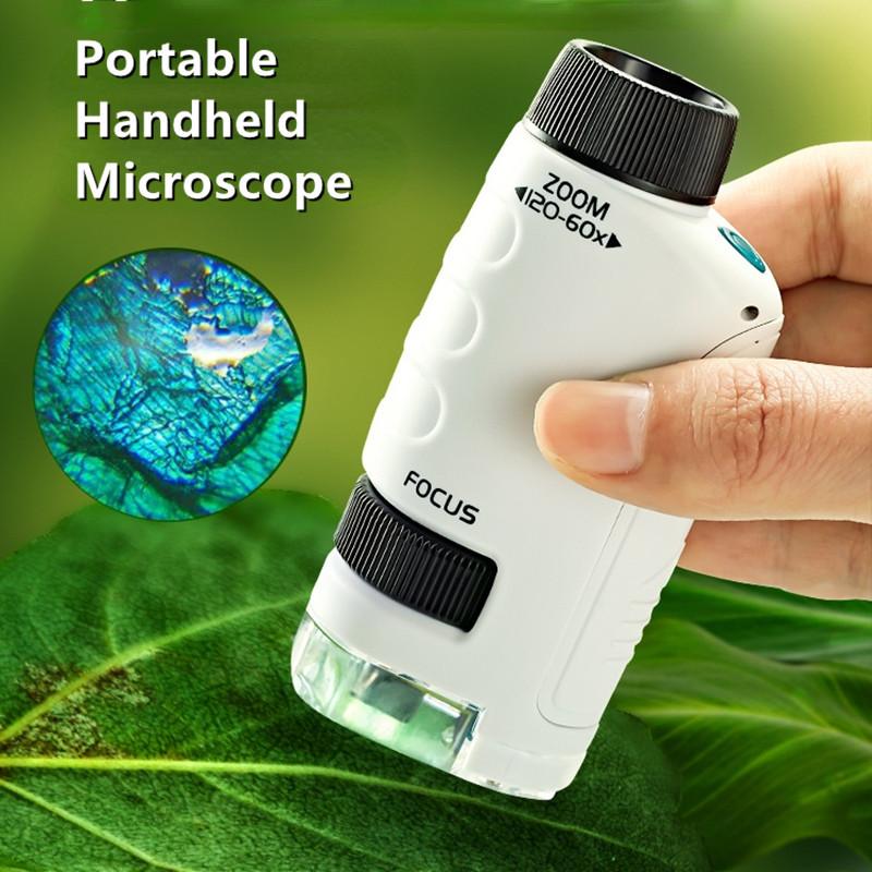1PC Zakmicroscoop Kinderen Wetenschap Speelgoed Kit 60-120x Educatieve Mini Handheld Microscoop met LED Licht Buiten Kinderen Stem Speelgoed