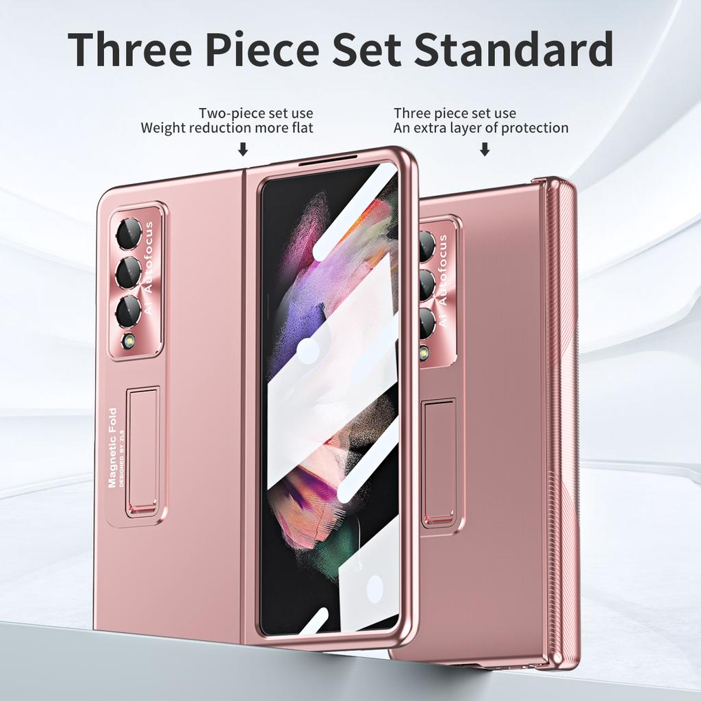 Magnetic Hinge Bracket Case For Samsung Galaxy Z Fold 4 3 5G Cover With Electroplated Lens Film Case For Galaxy Z Fold4 Fold3
