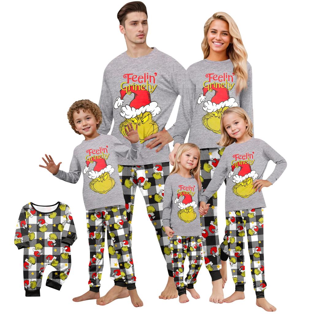 Print Cute Family Set Pajamas, Home Clothes, Family Set Long Sleeve Top Pants Set