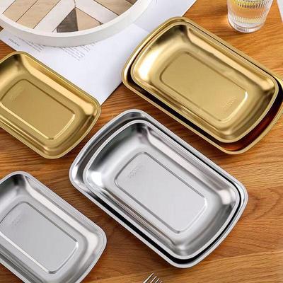 KANGMO 304 Stainless Steel Golden Rectangular Snack Plate