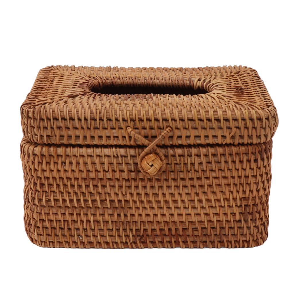 Rectangular Rattan Tissue Box Cover Rattan Woven Tissue Box Holder for Bathroom Organizer Countertop Bedroom Living