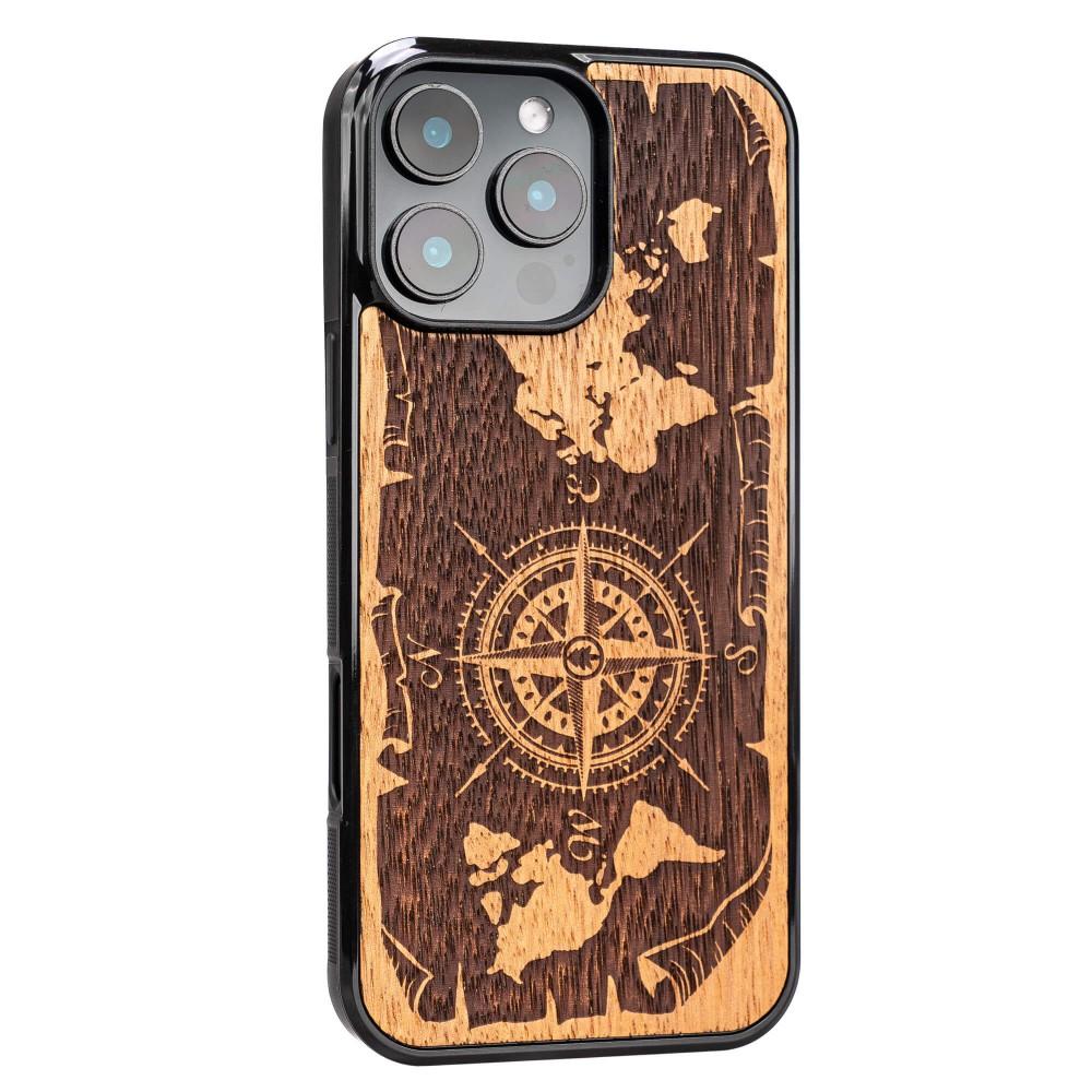 Bewood Wooden Case for iPhone 16 Pro Max, Wind Rose, Merbau