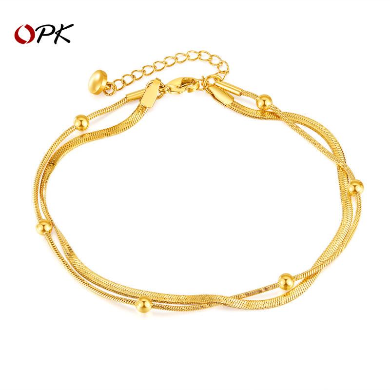 

Elegant Double-Layered Gold-Plated Stainless Steel Anklet with Small Beads for Women.