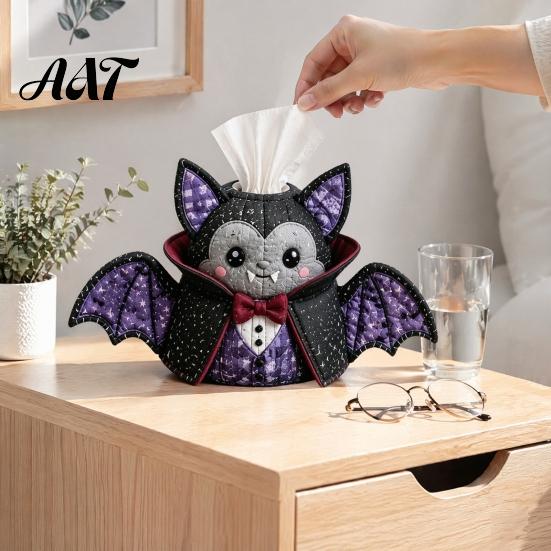 Quilted Tissue Cover Pattern Box DIY Sewing Kit, Halloween Theme, Patchwork Fabric Craft Creative Gift for Her Set, Handicraft Cover, Home And Haunted