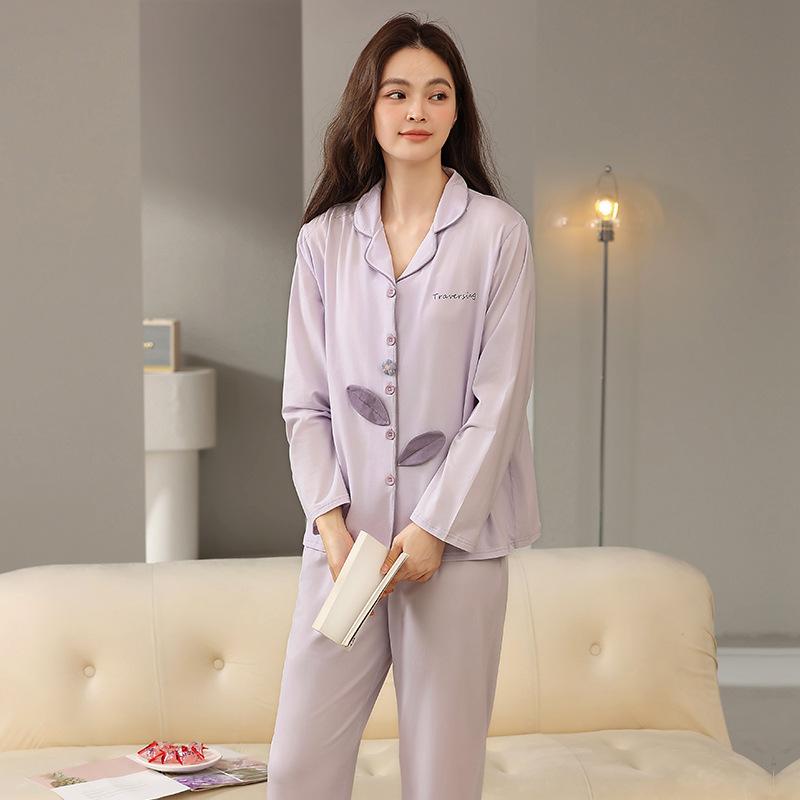 [Hyaluronic Acid] High-end Autumn Pajamas Women's Long-sleeved Modal Cotton Cardigan Silky Women's Loungewear Set
