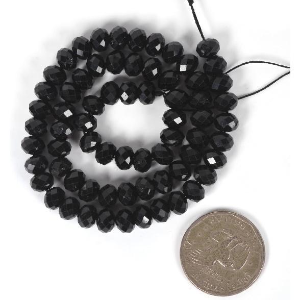 Natural Black Tourmaline 8mm Faceted Rondelle Spacer Loose Beads 16 Inch for Jewelry Making Beads