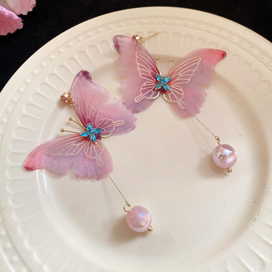 

Silver Needle Color Dopamine Butterfly Earrings Light Luxury High-end Fashion Stud Earrings Earrings Pendant Niche Holiday Earrings Women