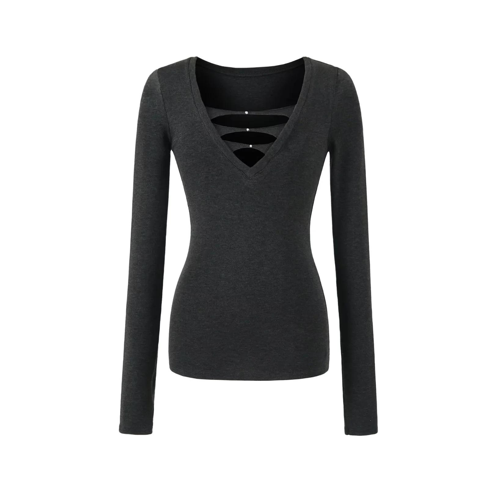 

Черный топ с V-образным вырезом, длинным рукавом, приталенный - Коллекция Pure Desire Spicy Girl Осень/Зима 2025 Large