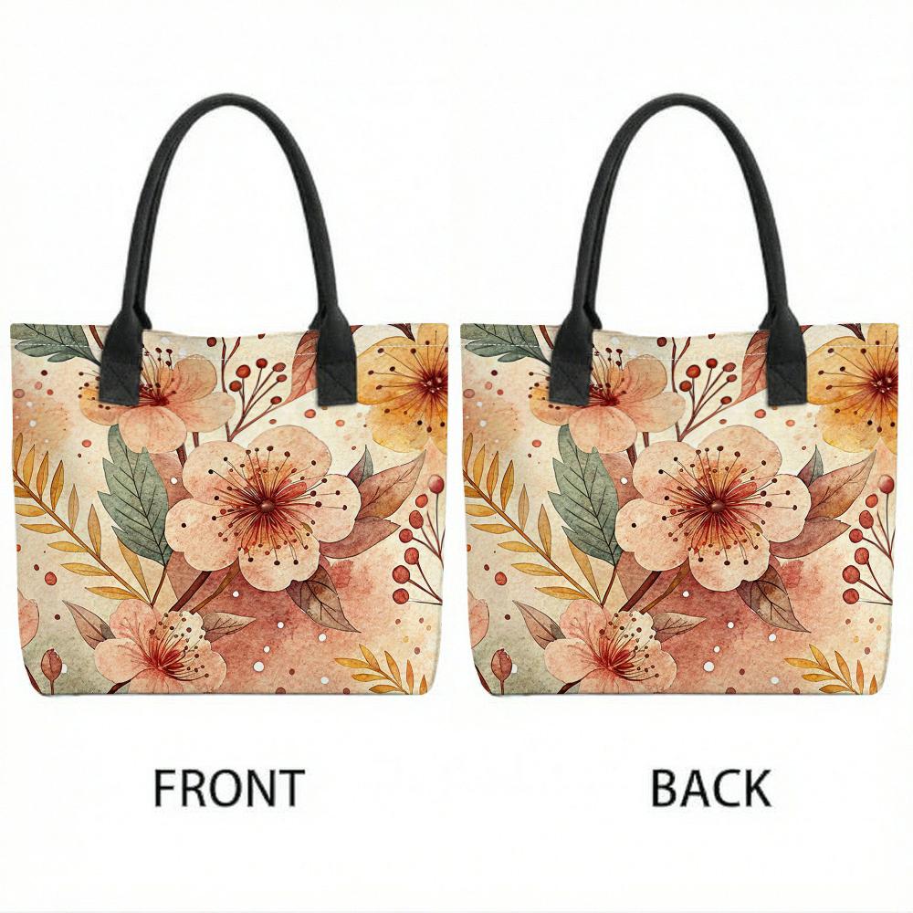 Watercolor Floral Print Casual Tote Bag for Daily Use