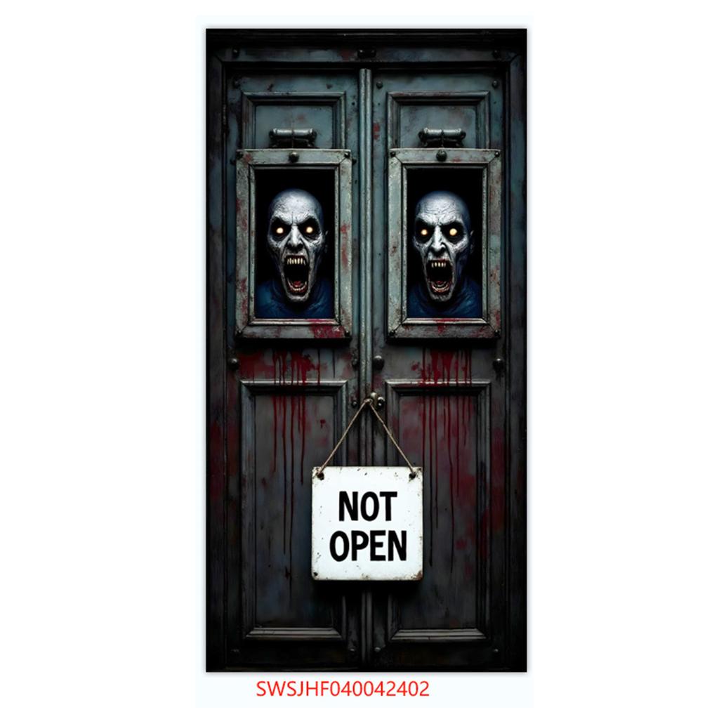 Halloween Horror Decoration Background Cloth, Haunted House Family Arrangement, Outdoor Door Curtain Hanging Cloth Vertical Poster