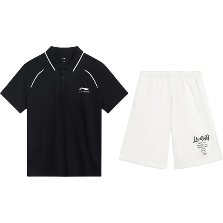 

Li-Ning Однотонная Простая Быстросохнущая Дышащая Удобная Универсальная Футболка-поло с коротким рукавом Повседневный Спортивный костюм Костюмы Унисекс YPLU043-2+AKST593-7