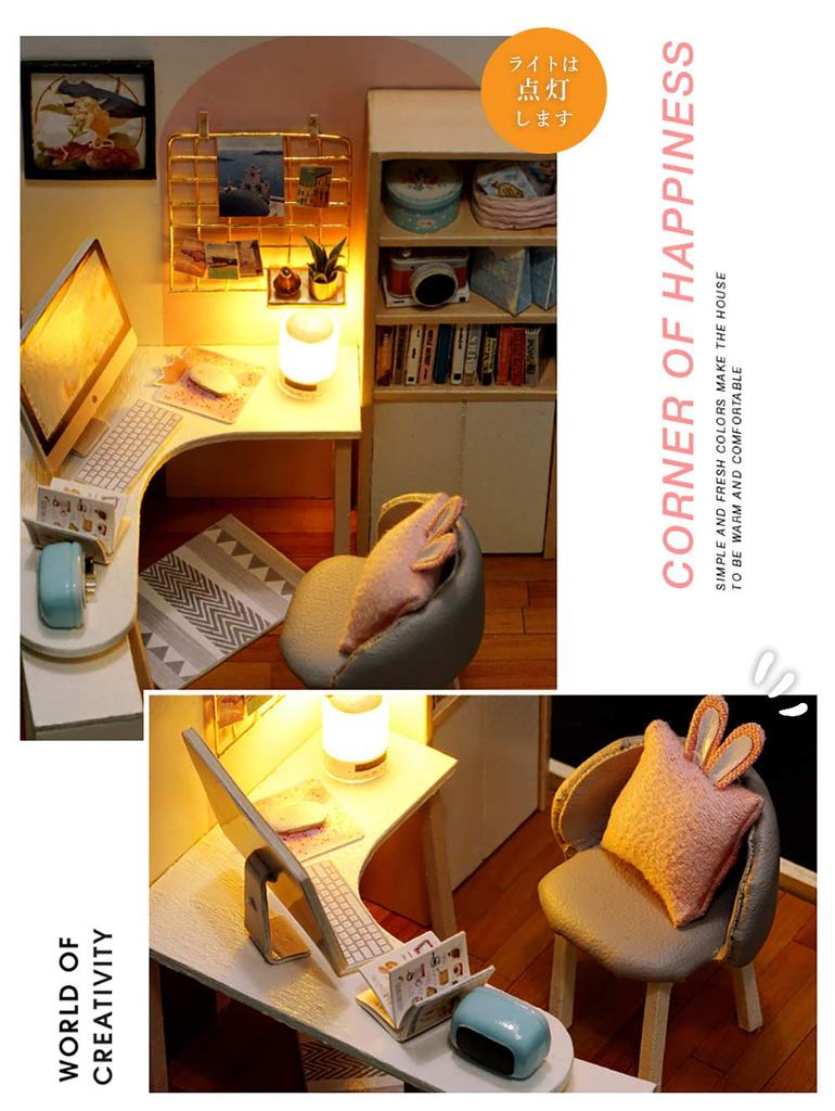 Moin Moin Scale Dollhouse Miniature DIY Kit Set Bunny House Collection for Beginners Pink Two Sizes Available LED Light Acrylic Case Included Your Own