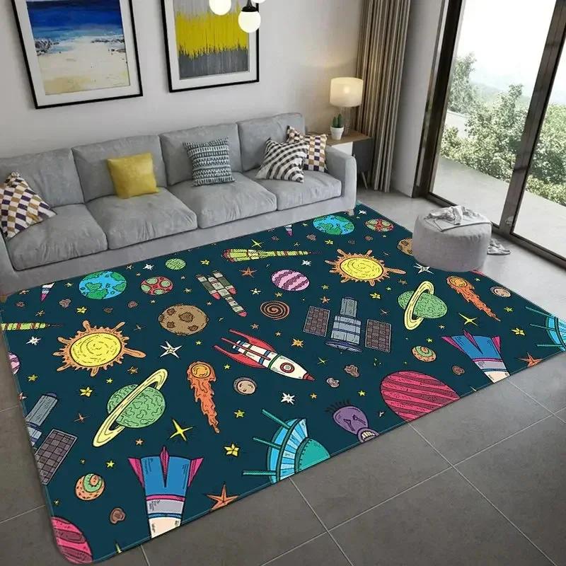 Cartoon Space Astronaut Carpet Galaxy Universe Rug Planet Rocket Kids Bedroom Decor Floor Mat Home Bathroom-Toilet Mats Doormat