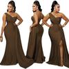 Elegant Solid Color One-Shoulder Party Dress