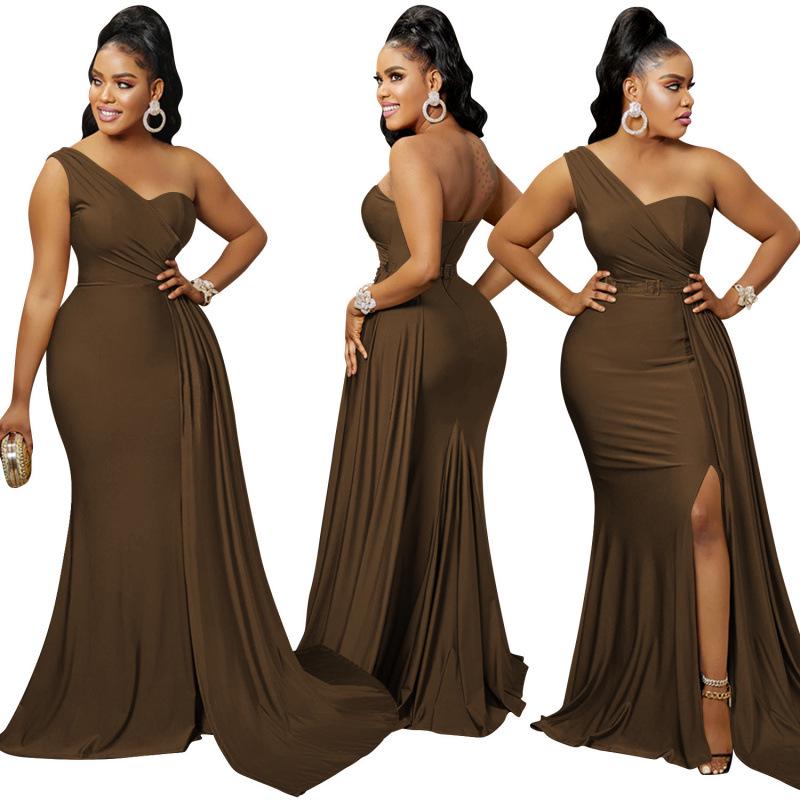 Elegant Solid Color One-Shoulder Party Dress