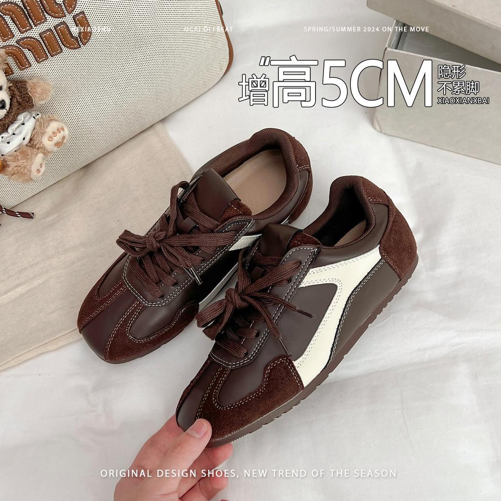 Lan Cabinet retro round head inner height increase flat bottom German training shoes women's 2025 new fashion versatile and thin casual sports shoes