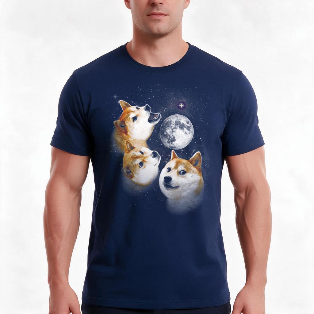 Three Doge Moon Tshirt Summer Casual Cotton Tee Oversized Streetwear Tops Vintage Graphic Print Loose Fit Short Sleeve
