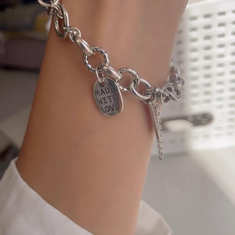 Korean Style Heavy Vintage Letter Plate Bracelet Fashion Trendy Personality Jewelry For Women