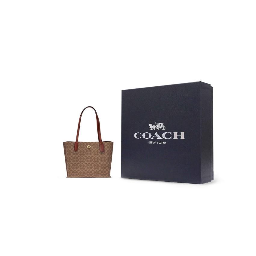 Coach Willow 34 Monogram Large Capacity Coated Canvas And Calfskin Tote Bag Women Tote Bags Brown C0693-B4NQ4