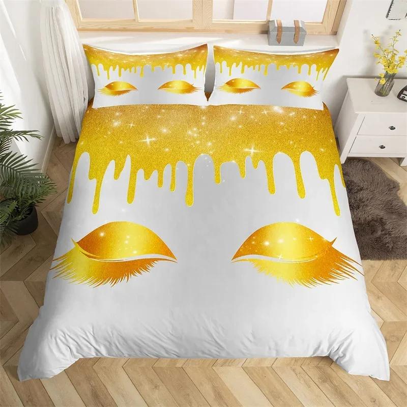 Eyelash Duvet Cover Set Eyes Pattern Design Comforter Cover Microfiber Girly Priness Style Glitter Twin King Queen Bedding Set