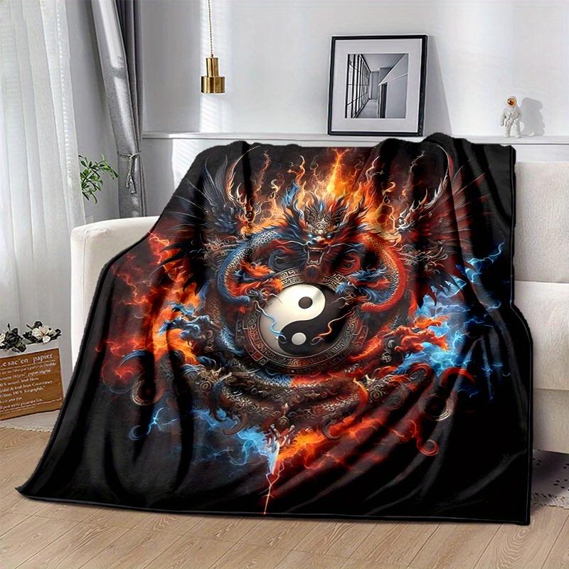 1pc Flaming Dragon Yin Yang Blanket Soft Warm Bedding Throw Coverlet for Room Decor, Living Room, Travel, Camping, Car Blankets
