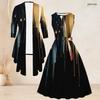 Women Plus Size Star Printed Two Piece Set Sleeveless Round Neck Tie Waist Flared Dress 3 4 Sleeve Open Cardigan