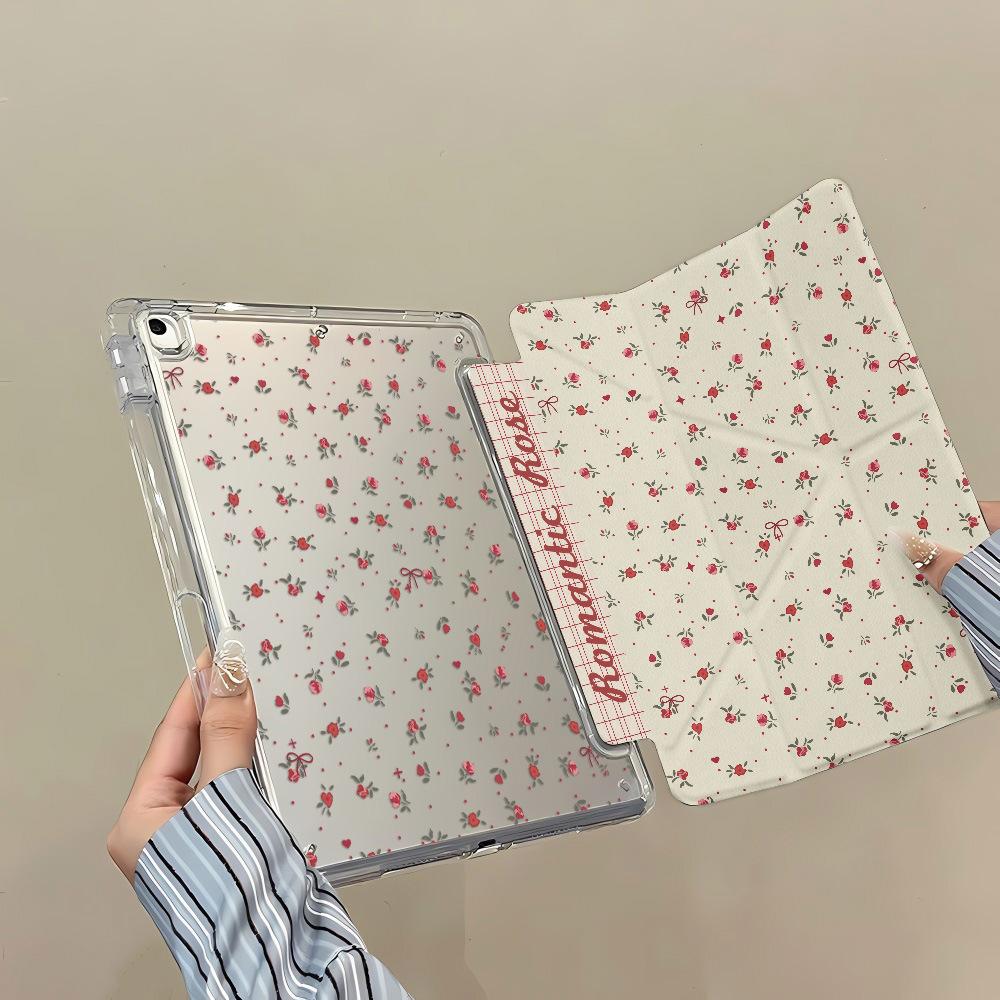 Full screen small flowers are suitable for iPad Pro11 inch Y folded edge sticker, tablet protective case with pen slot, anti-drop soft case ins