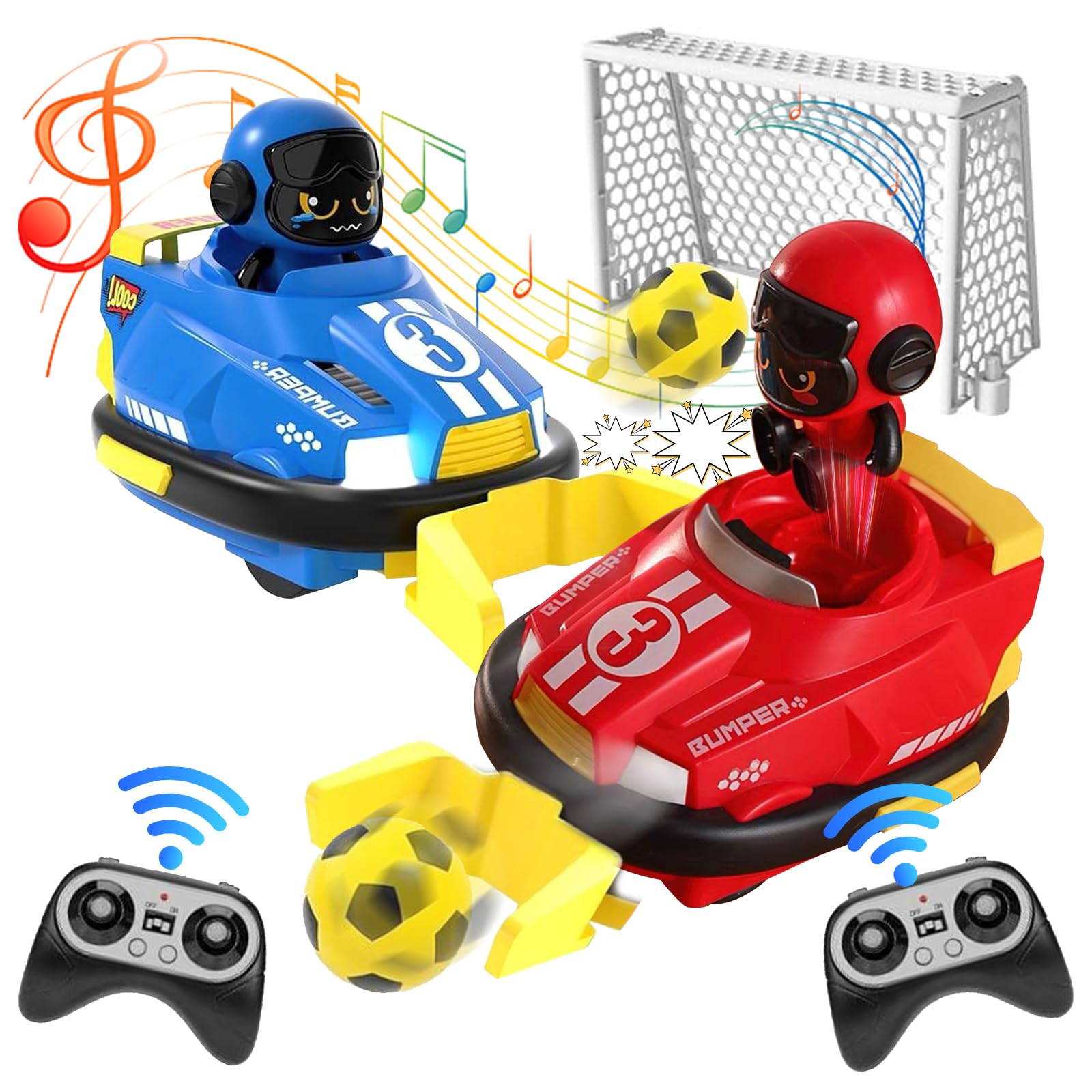 

7JI RC Bumper Car Soccer Toy for Kids, RC Cars, Remote Control Cars, Kids Remote Control Cars, Remote Control Bumper Cars with LED Lights, Remote