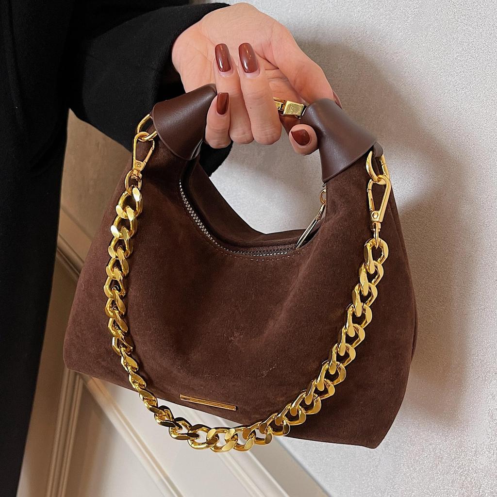 Suede Bag Women's New Fashion Chain Bag Versatile Handbag Casual Texture Retro Messenger Bag