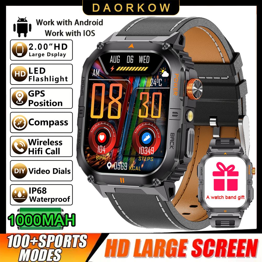 1000mAh Super Capacity Battery Adult Men Smart Watch 2.0-inch Large Screen Bluetooth Call IP68 Waterproof SmartWatch Sports