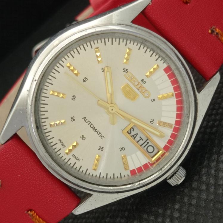 

USED VINTAGE SEIKO 5 AUTO 6309A JAPAN MENS DAY/DATE SILVER WATCH 608g-a316369-9
