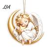 Festive Tree Ornament Christmas Angel Pendant with Lanyard, 2D Flat Acrylic Hanging for Party Decor Decoration, Cute Holiday Car Window Decoration
