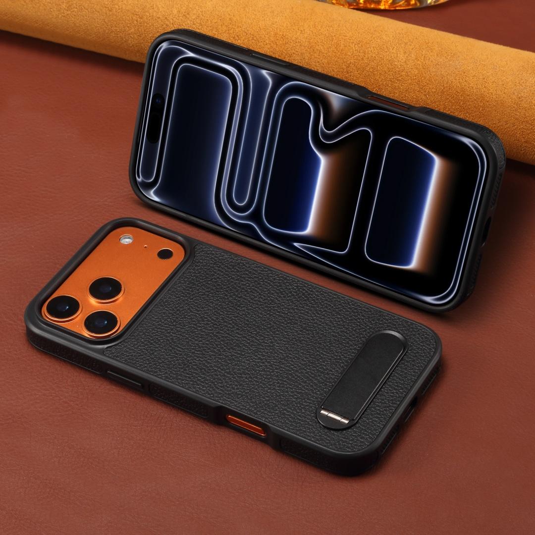 

For iPhone 17 16 15 14 13 Pro Max Case Lychee Pattern Leather Magsafe Built-in Magnetic Firm Metal Stand Soft Silicone Cover Artificial leather&iPhone17 Pro Max