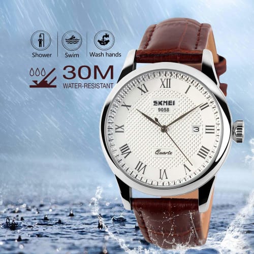 Roman Numeral Business Casual Fashion Analog Watch Classic Men's Quartz Watch with Calendar Date Window, 30M Water Resistant Comfortable PU Leather Wa