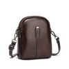 Vintage Waxed Cowhide Double Zipper Crossbody Leather Mobile Phone Bag