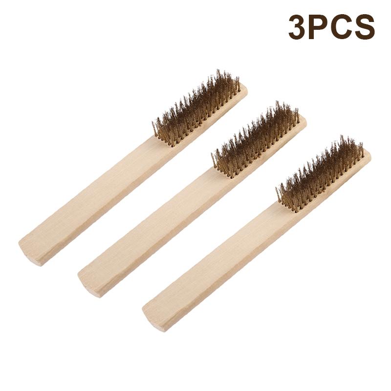3/12pcs Heavy-Duty Copper Wire Brush Set-Effective Brush With Sturdy Handle For Paint Scrubbing Removing Unfinished Metal Etc