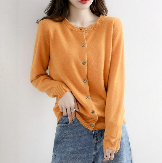 Cardigan tricotat lejer versatil pentru femei, Primăvară/Toamnă 2025 - Culoare solidă la modă cu gât rotund