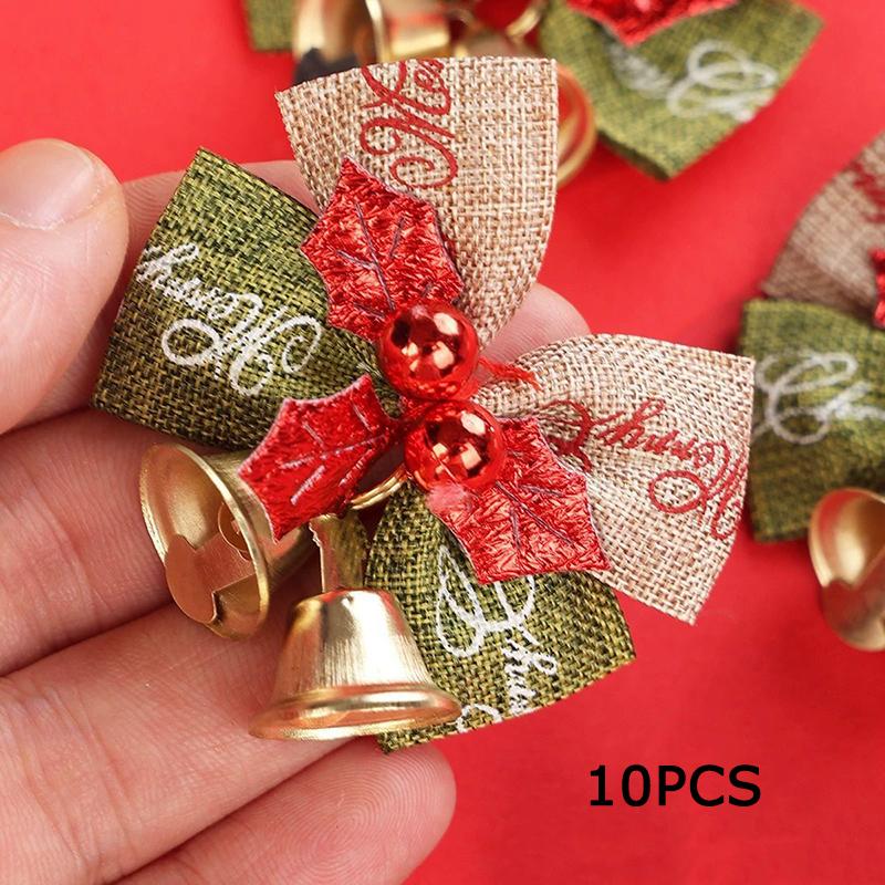 WTEMPO Christmas Mini Ribbon Bow Bell Ornaments Gift Boxes Decorations for Christmas Tree Wedding Birthday Mini Bowknot Bell Craft Presents
