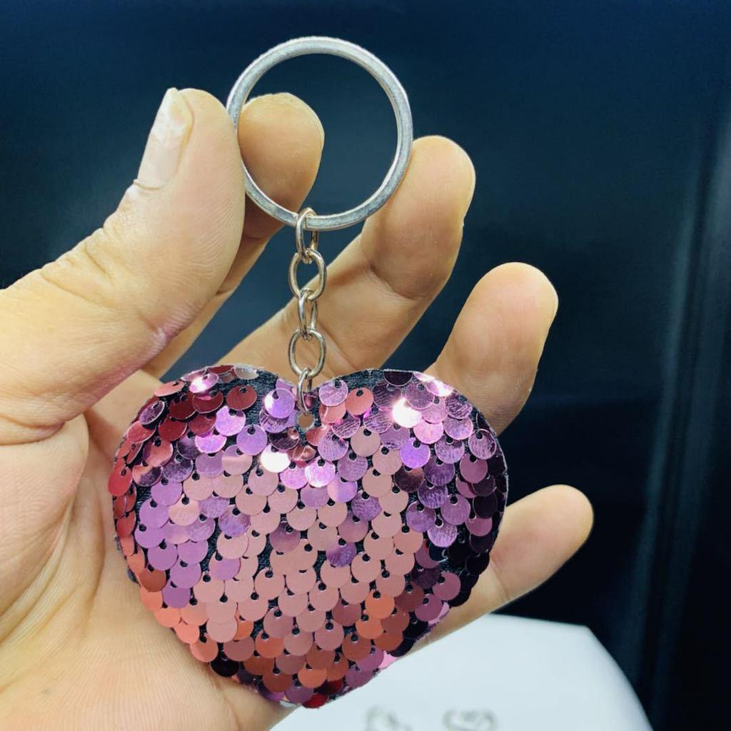 Double-Sided Reflective Heart Sequin Keychain - Valentine's Day Pendant for Bags and Cars