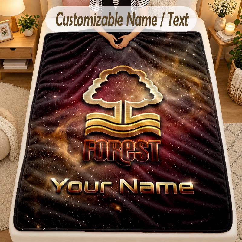 Flannel BlanketNottingham Forest FC Custom Name Text Personalized Soft Warm Throw Blanket Home Decor Gift
