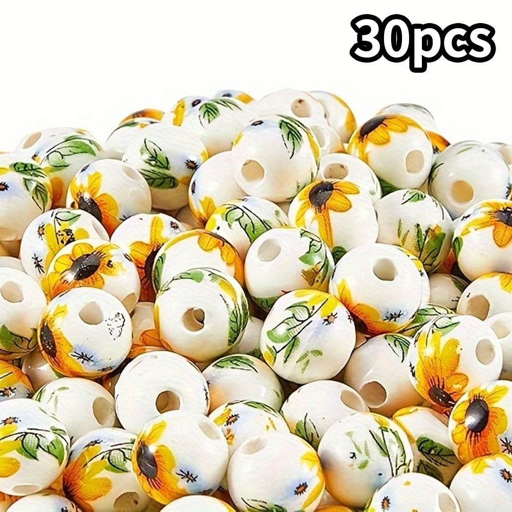 

10/20/30 шт 10 мм керамические бусины фарфоровые цветы круглые бусины с интервалами серьги браслеты изготовление своими руками поделки (подсолнух) 30pcs