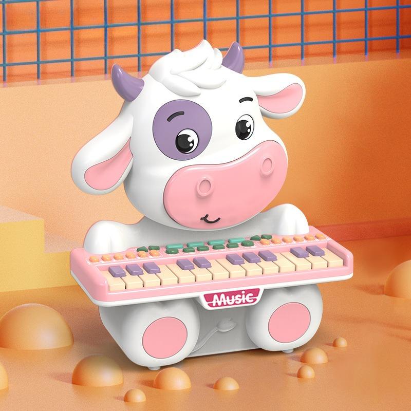 Bebek Hayvan Oyuncağı Çok Fonksiyonlu Kawaii İnek Elektronik Müzik Piyanosu Çocuklar İçin 2 ila 4 Yaş Arası Eğitici Etkileşimli Piyano Oyuncakları