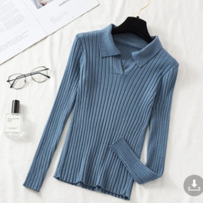 Solid Color V-Neck Long Sleeve Knit Sweater Top for Women, Spring 2025 Slim Fit