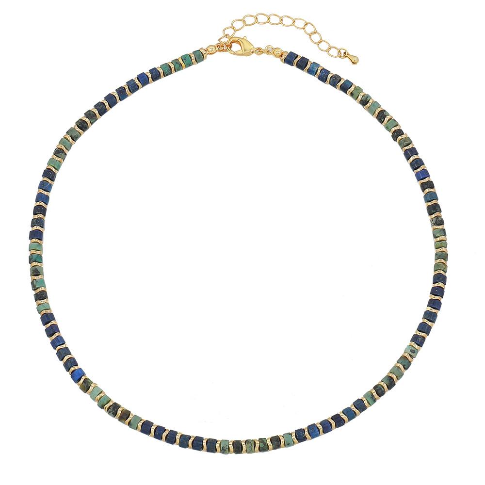 European, American and African turquoise handmade beaded necklace niche high-end flower pendant stacked with titanium steel collarbone chain