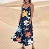 Women's Casual V Neck Floral Print Sleeveless Pocket Suspender Dress