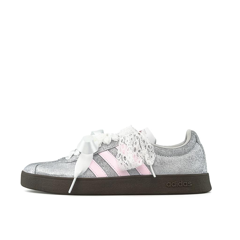 adidas VL COURT 2.0 Silver Pink Beauty, Special Shopping Bag Lightweight Low Top Skateboard Shoes Unisex Pink Silver JS3003(Team920-BOX)