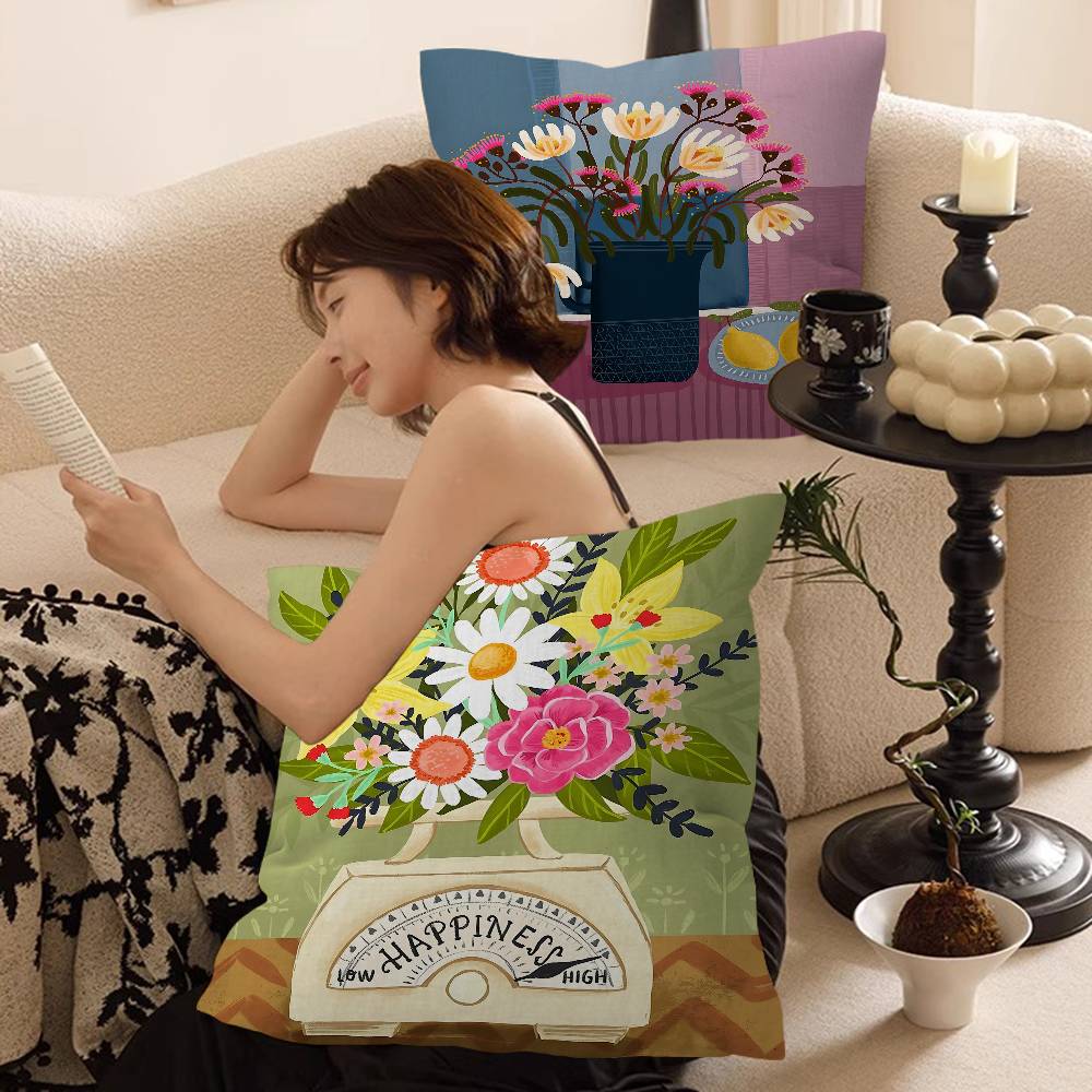 Pink Flower Market Vase Floral Plant Pillow Cover Sofa Cushion Cover Home Room Decoration Children Gift
